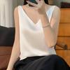 Женский жилет с V-образным вырезом без рукавов, однотонные топы свободного кроя из гладкого атласа, универсальная повседневная одежда
