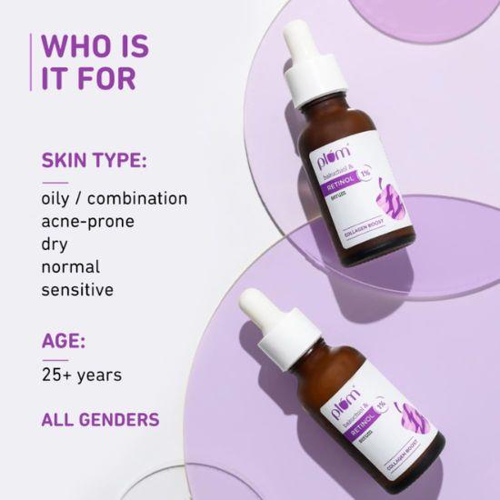 Plum Ночная сыворотка для лица с 1% ретинолом и бакучиолом против старения | Увеличивает выработку коллагена, уменьшает мелкие морщины и складки | 20 мл
