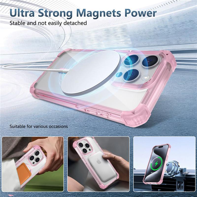 Магнитный прозрачный чехол Magsafe для iPhone 16 15 14 13 12 11 Pro Max Plus с беспроводной зарядкой, ударопрочный прозрачный чехол