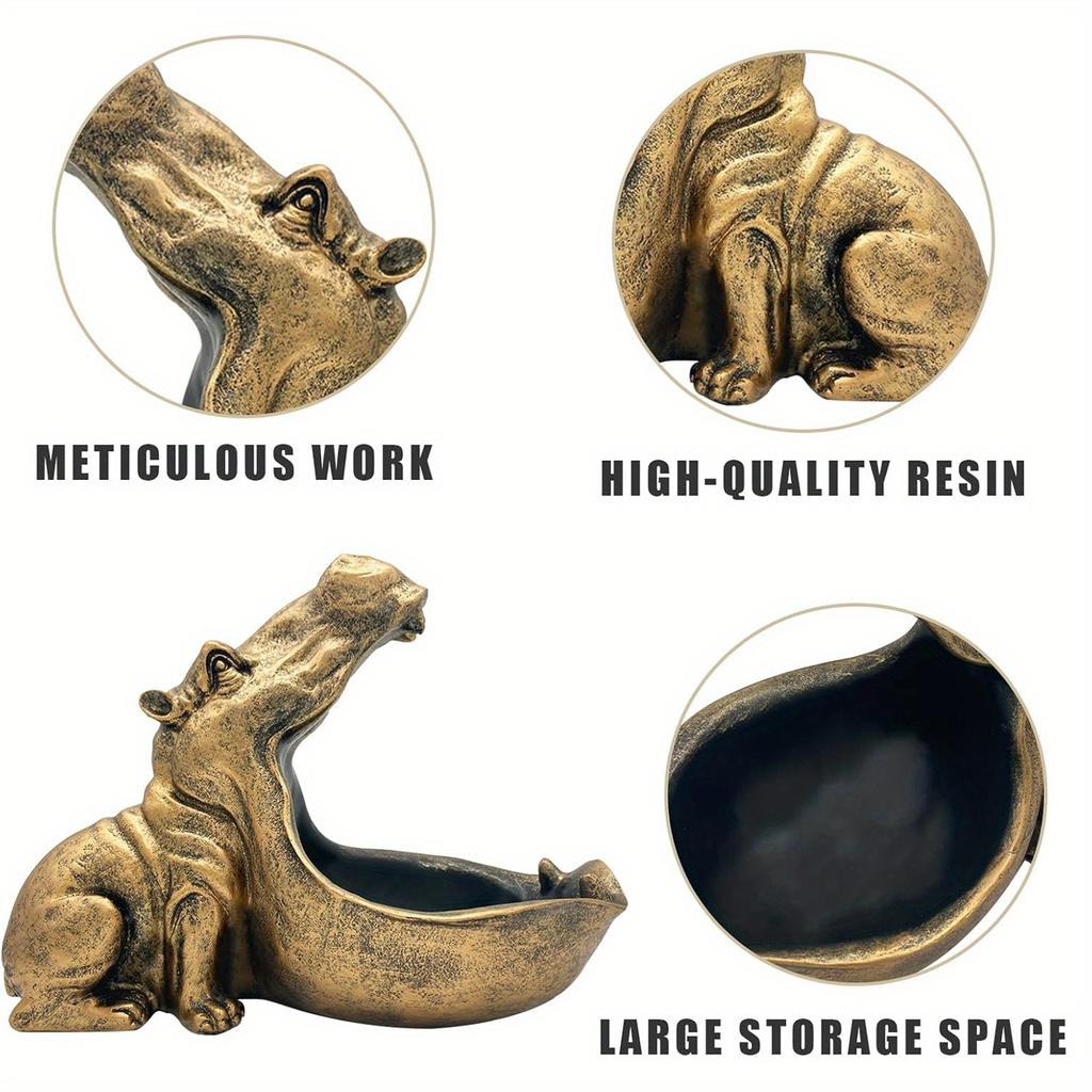 1pc Unique Hippopotamus Statue Storage Resin box,Funny Candy Dish&Key&Wrist Watch Bowl For Big Mouth Sculpture Office&Home Table Art Decor.