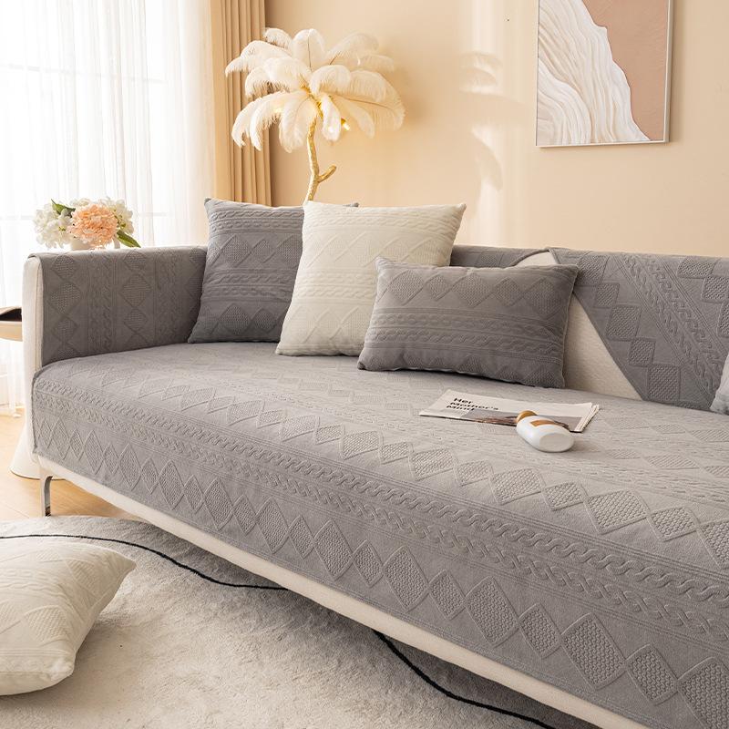 Плюшевая подушка для дивана Зимняя Новая Утолщенная Молочный Флис Нескользящая Подушка для Сиденья Современный Простой Высококачественный Чехол для Дивана Чехол Полотенце