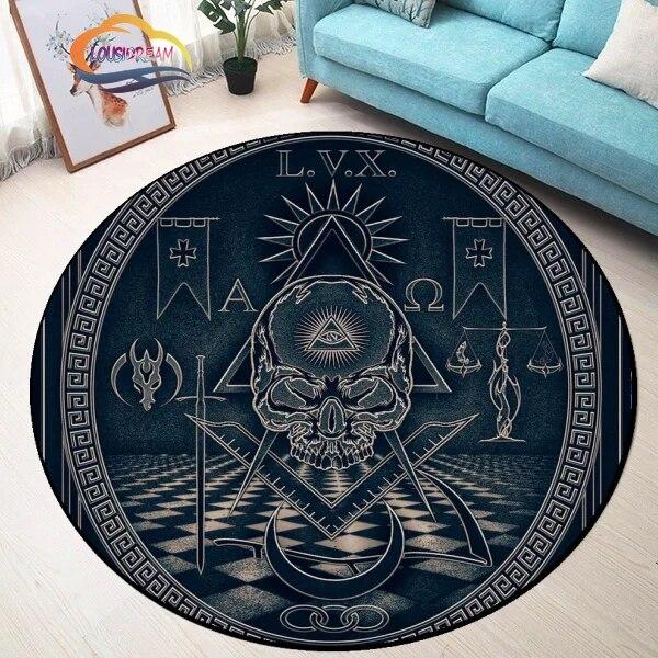 Masonic Round Carpet Freemasonry Non-slip Rug Freemason Living Room Large All Seeing Eye S Tea Table or Chair Mat