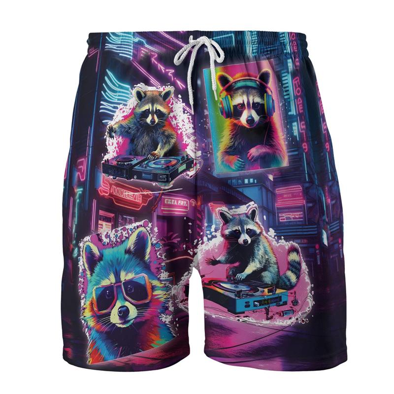 Procyon Lotor 3D Printed Beach Shorts Funny Animal Raccoon Graphic Shorts For Men Clothing Casual Hip Hop Trunks Kids Tops