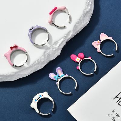 Big-Eared Dog, Kitten, Changeable Monster Opening, Adjustable Monster Ring, Bow, Cute Cartoon Expression