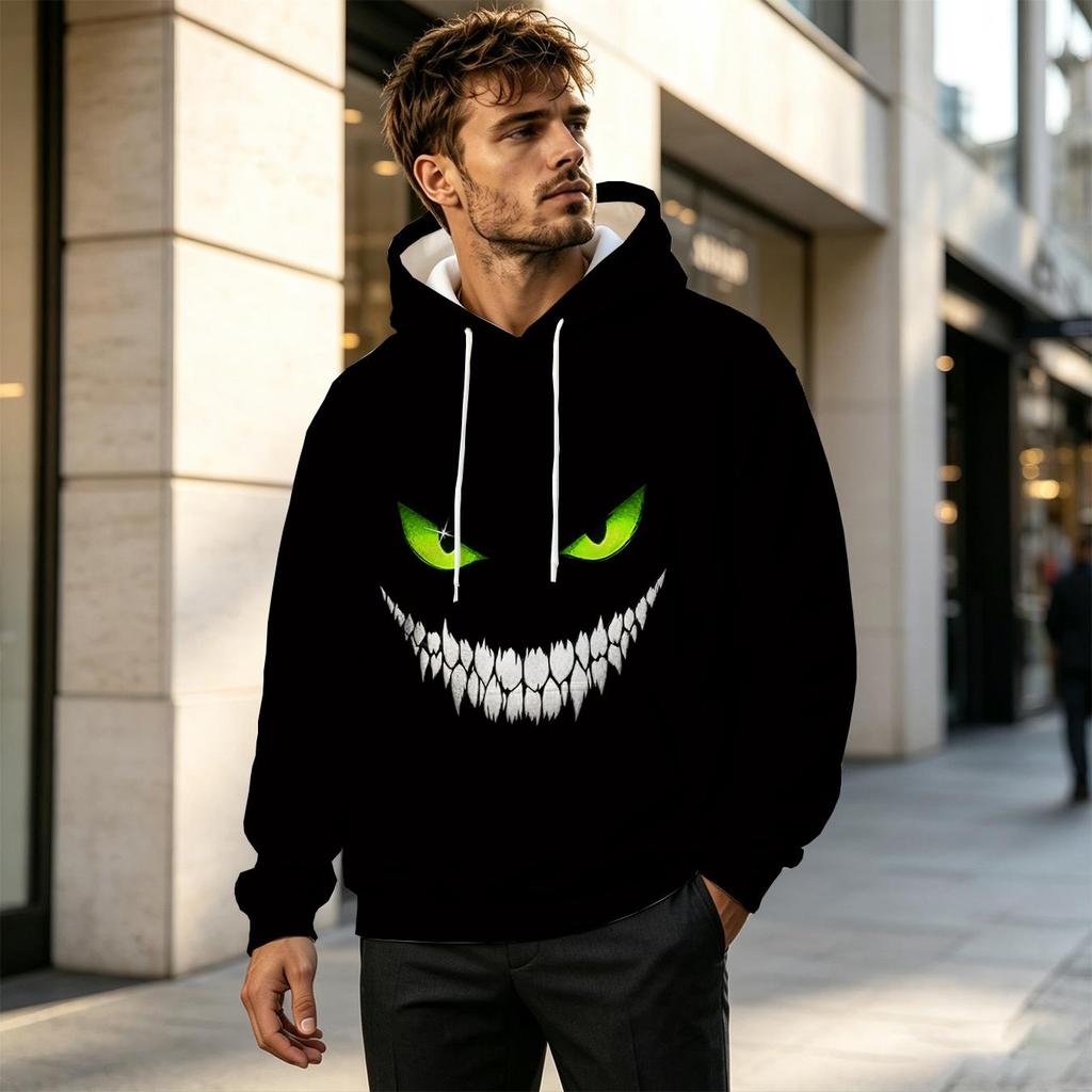 Men's Breathable 2D Graphic Hoodie, Casual Comfort Sporty Top for Halloween