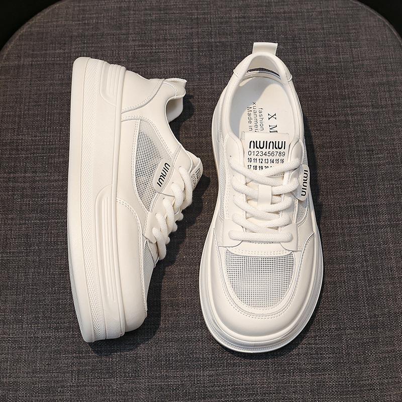 Cowhide version, genuine leather little white shoes, women's models, 2025 summer new thick-soled heightening women's shoes, mesh sports and leisure bo