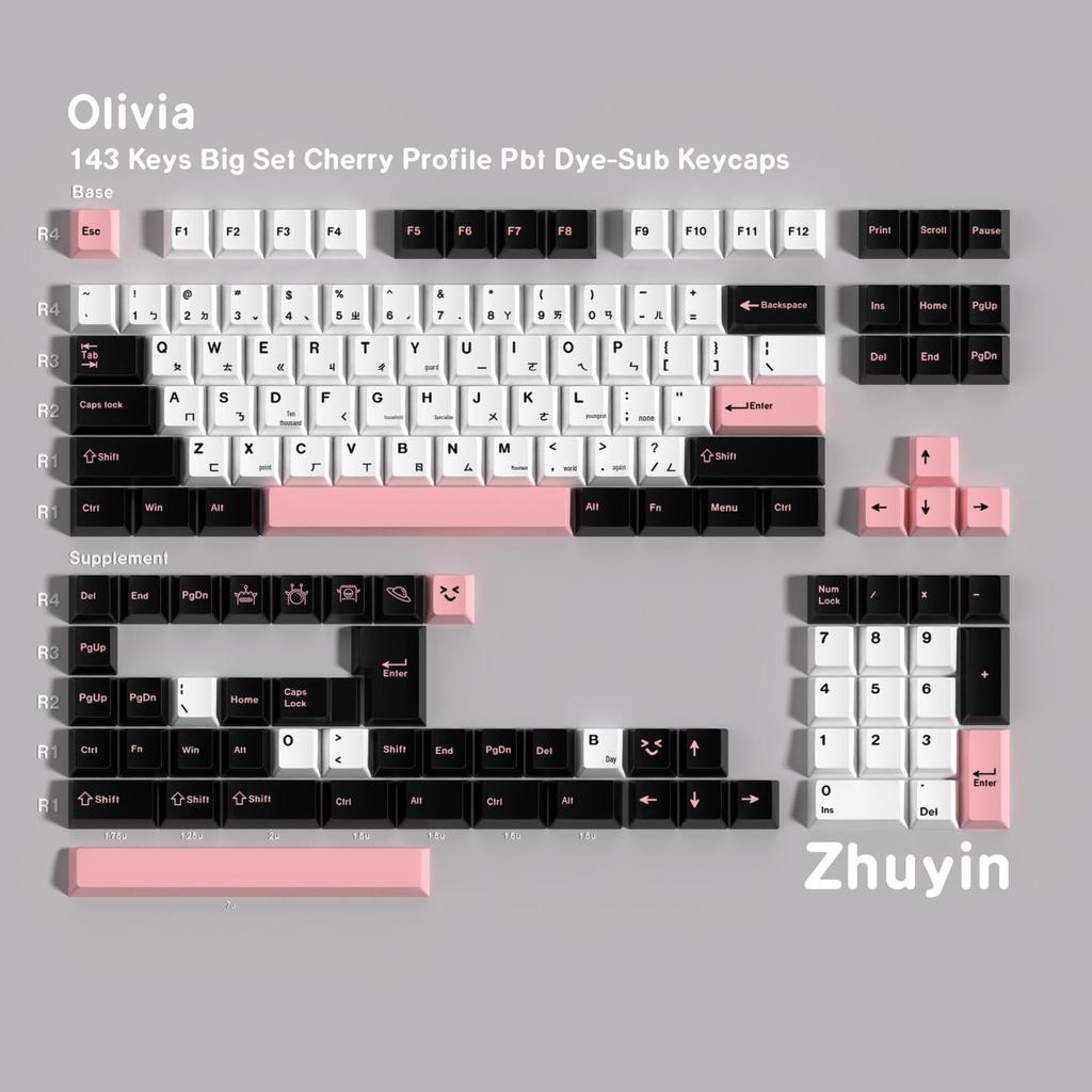 Пятисторонние многоязычные PBT кейкапы для клавиатуры Olivia с сублимационной печатью (Цанцзе, Арабский, Корейский, Немецкий, Французский, Испанский, Русский) GMK Реплика