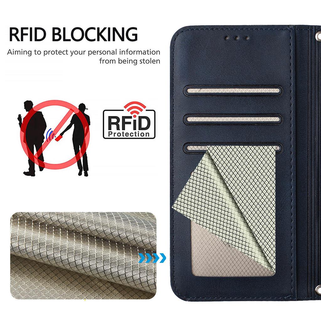 For iPhone Air Wallet Case RFID Blocking Calf Texture Leather Stand Phone Cover with Strap