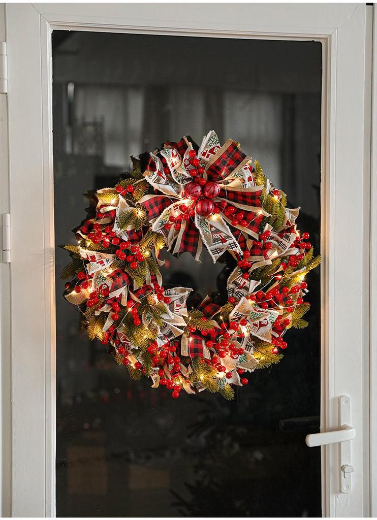 50CM Christmas Wreath with Bow and Vine Ornaments for Door Decoration
