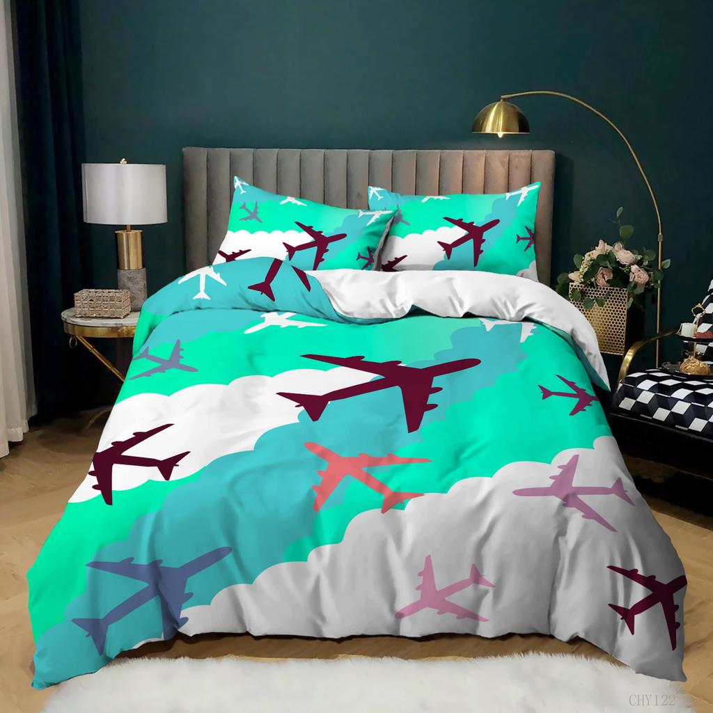 Factory Home Textiles Cartoon Airplane Three-Piece Quilt Cover Bedding New