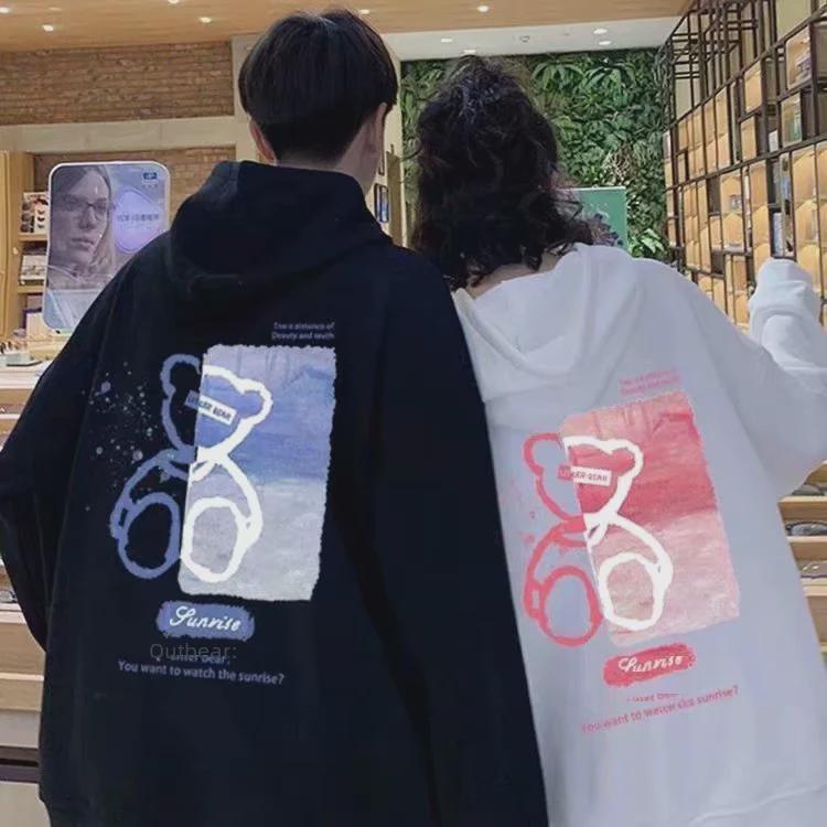 Свитшот для пары с принтом медведя — модная куртка осень/зима 2021 с бархатной подкладкой