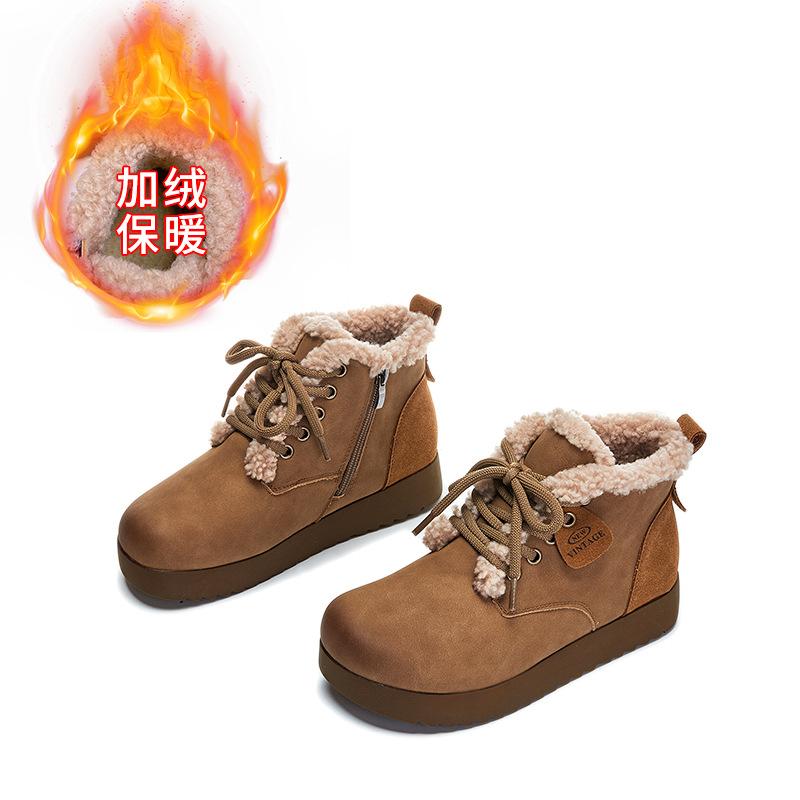 Флисовые сноубутсы на плоской подошве 2025 зима новая повседневная хлопковая обувь ретро универсальная женская обувь ботинки на платформе с утолщенной подошвой женские