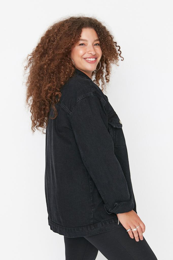 Women's Fashion New Big Size Jacket Anthracite Pocket Detailed Denim Jacket