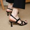 New Cross Hollow Slingbacks Shoes Woman Peep Toe Sandals Women's Summer Black Thin High Heels Gold Heeled Roman Sandalias
