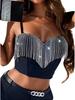 Rose Beauty A Rhinestone Fringe Trim Corset Cami Top
