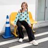 Повседневный женский комплект из толстовки в горошек с одним плечом и черных брюк-клеш, 2 предмета, для повседневной носки