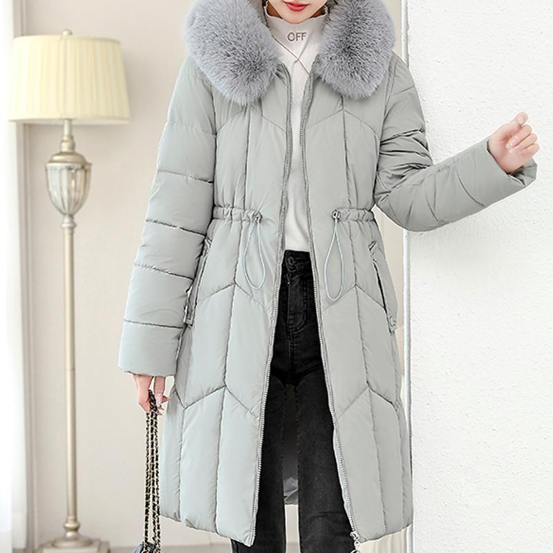 Fashion Women's Warm Winter Coats Hooded Elegant Faux Fur Collar Lady Jackets Thick Long Parkas