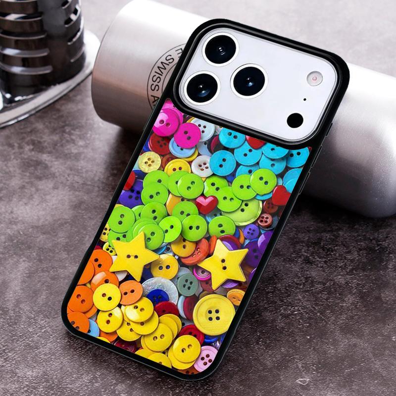 Sewing Scissors Buttons Phone Case For iPhone 17,16e,15,14,13,12,11,Mini,Pro,MAX soft Silicone Cover
