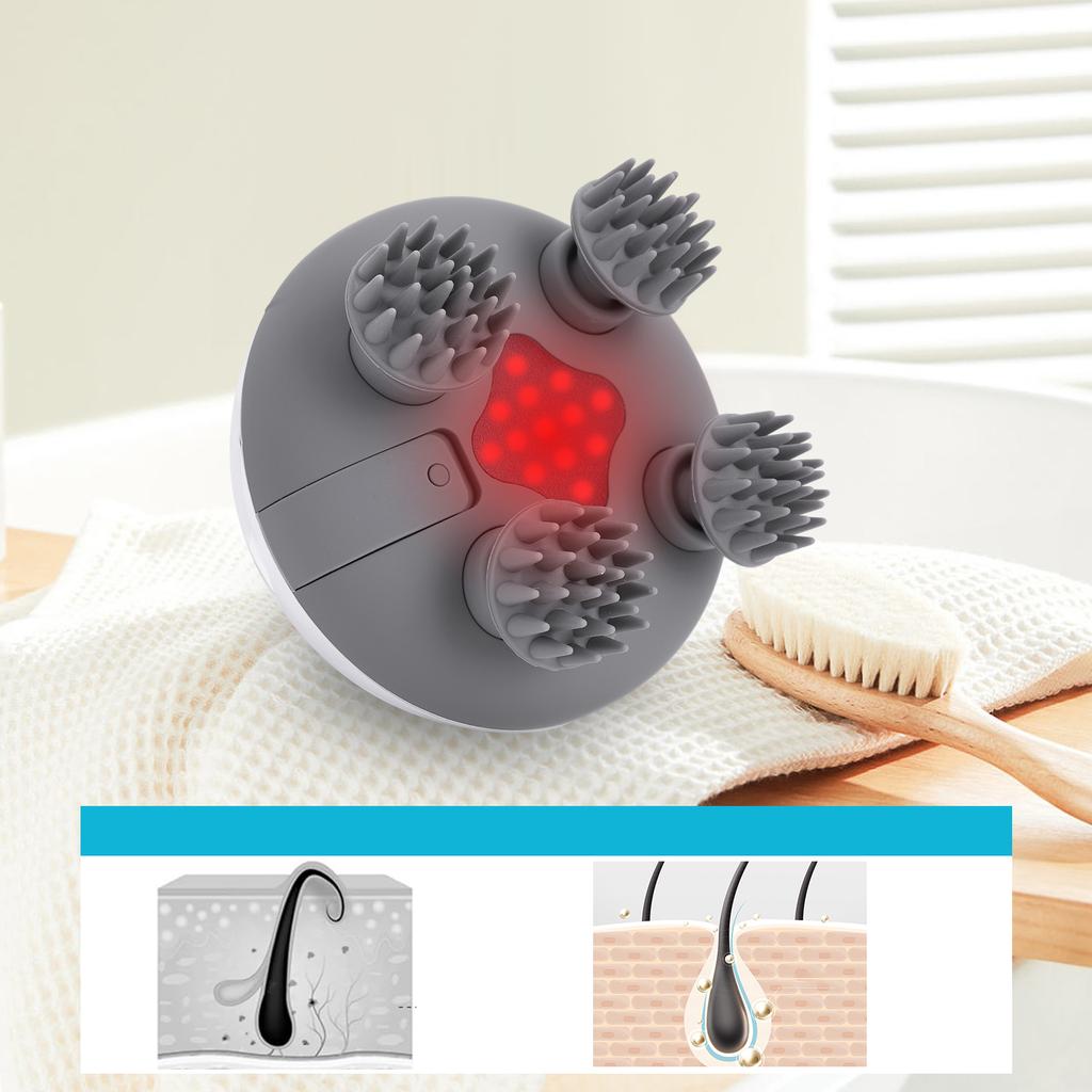 Electric Scalp Massager with 8 Silicone Massage Heads Portable Head Massager IPX7 Waterproof for Hair Growth Stress Relax
