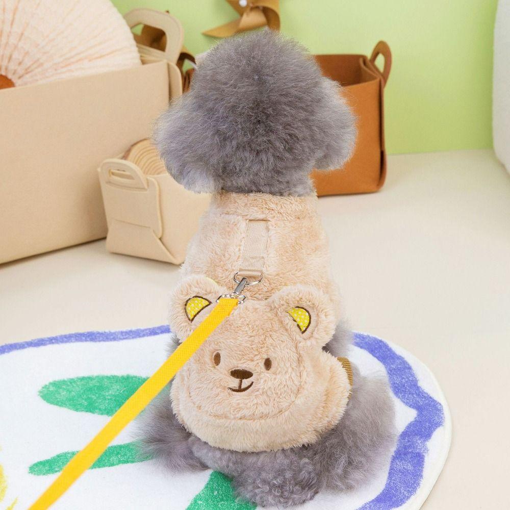 Bear Pattern Dog Warm Jumpsuit Cartoon Puppy Four Legs Clothes  For Autumn and Winter