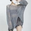 Autumn Long Sleeved Loose Cut Out Pullover Women Sunscreen Sweater Fashion Loose Simple Knitted Tops Thin Hole Elegant Office Shirts Clothing