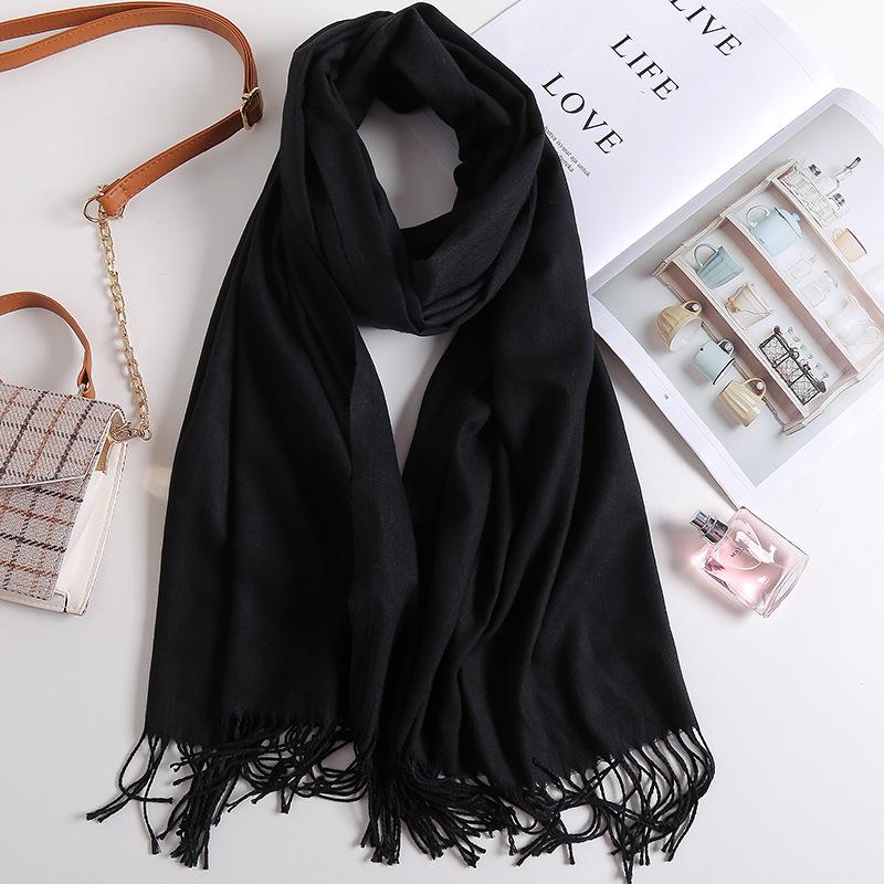 Осенне-зимний новый женский кашемировый шарф, однотонный, имитация кашемира, толстый вышитый кашемировый платок