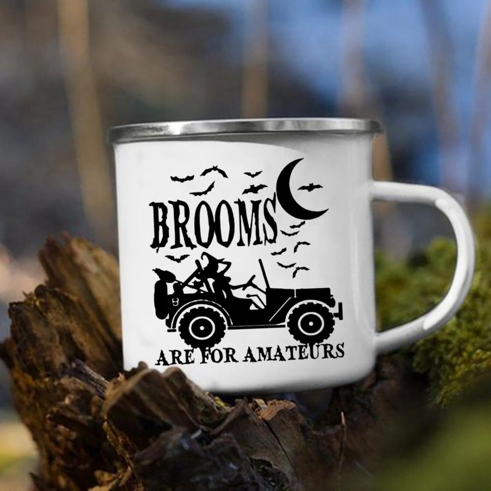 Witch Pumpkin Printing Mug Retro Halloween Enamel Handle Cups Coffee Tea Milk Mugs Party Kitchen Decorate Fun Gift for Children