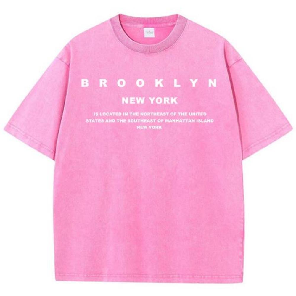 Brooklyn Nyu-York Sloganli Yozgi Vintage Yuvilgan O'ziga Xoslik Paxtali Futbolka Normcore Dumaloq Bo'yin Qisqa Yengli