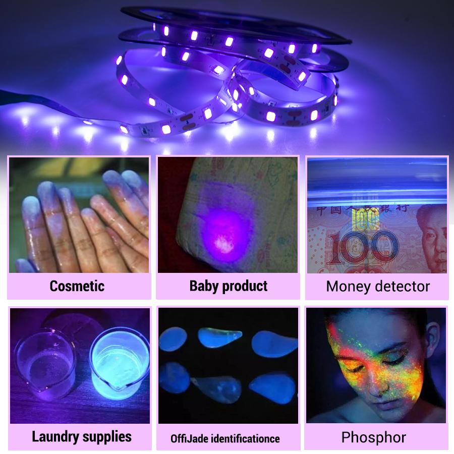 УФ светодиодная лента гибкая светодиодная лента ультрафиолетовая лампа 385-400 нм черный свет 2835 SMD DC12V светодиодная лента для DJ Glow Party