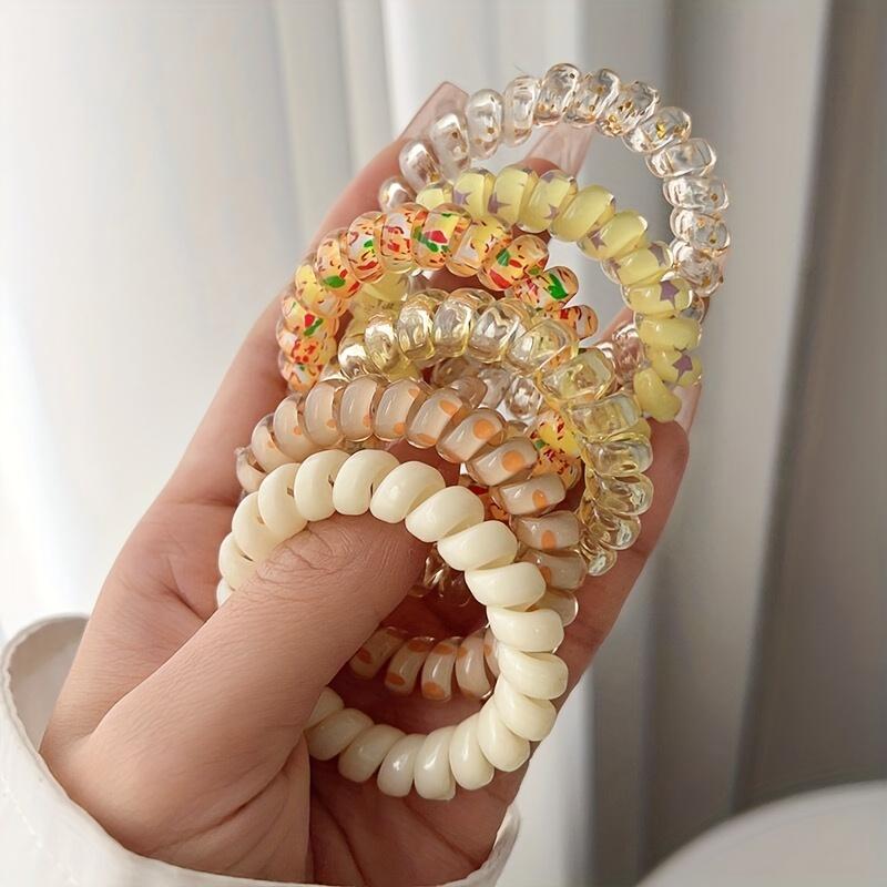6Pcs/Set Women Fashion Telephone Wire Elastic Hair Band Colorful Printed Spiral Cord Rubber Band Hair Ties Hair Accessories Gift