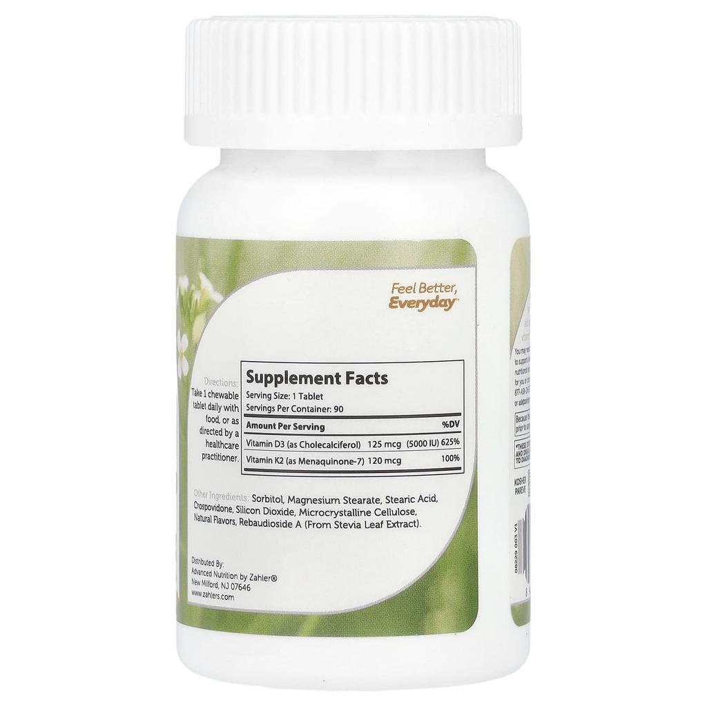 Vitamin D3 & K2, Peach Apricot Flavor, 90 Chewable Tablets