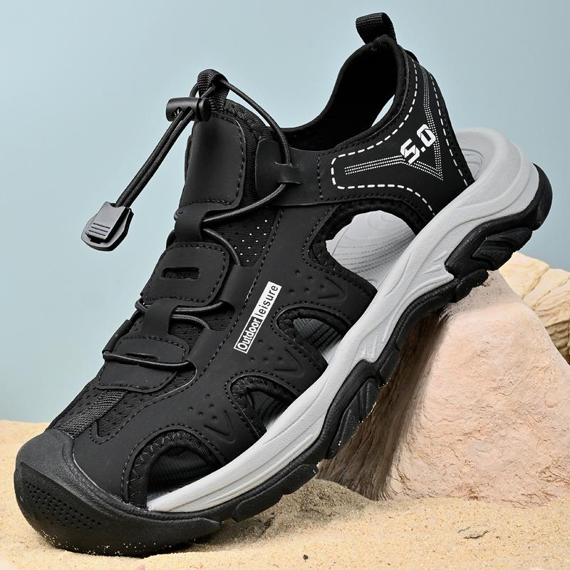 Fashion Microfiber Leather Men's Summer Shoes Comfy Breathable Mens Sandals Quick Dry Shoes Non-Slip Male Anti-collision Toe Beach Flats