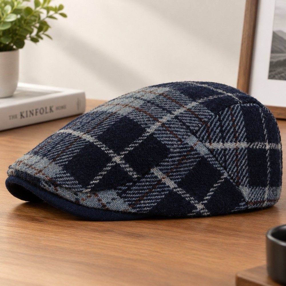 Premium Woolen Plaid Beret Hat Retro Style Vintage Newsboy Cap Woolen Flat Cap Daily Outfits