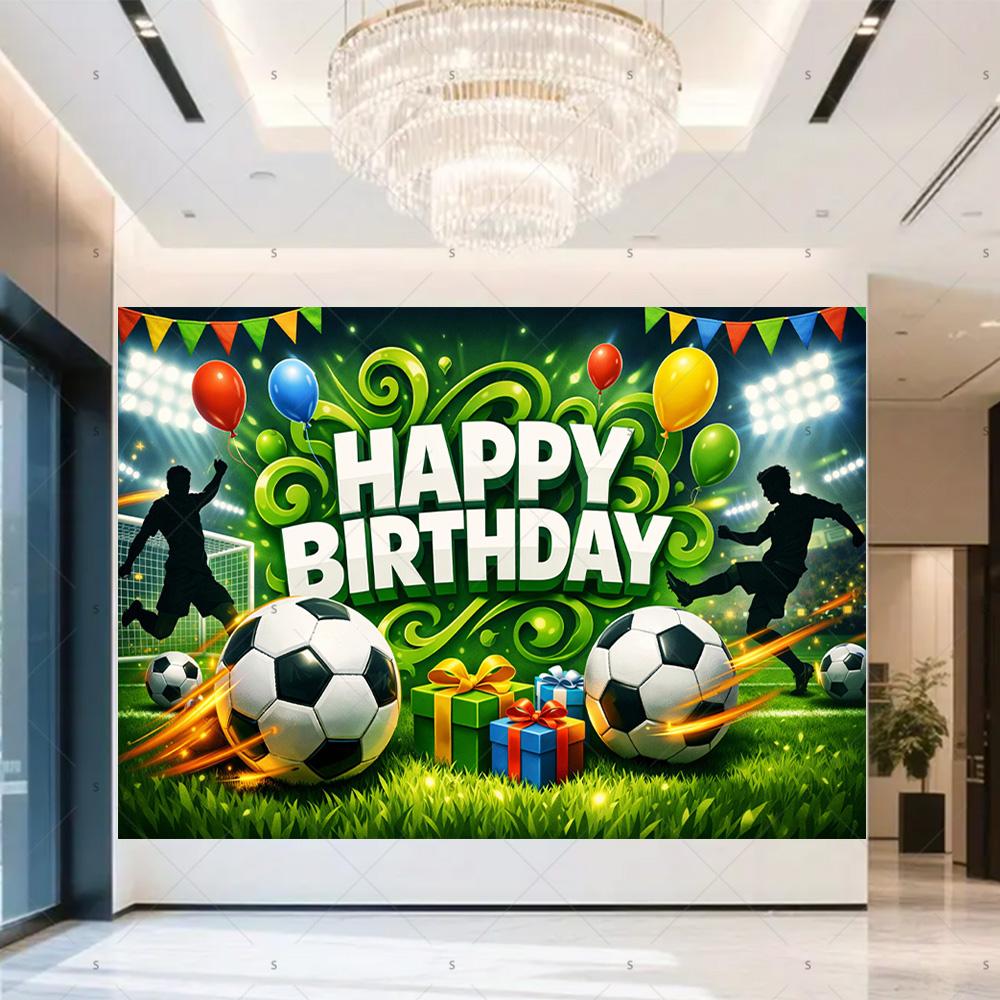 Football-themed stage backdrop banner with trophies and crowns, perfect for sports-themed celebrations, fo20