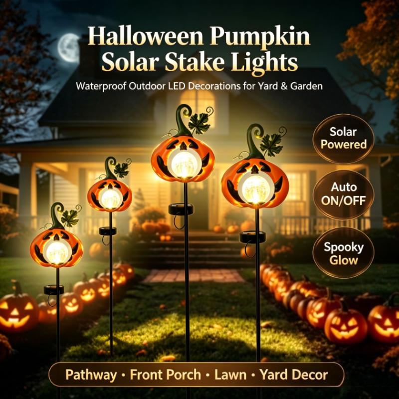 Solar Halloween Pumpkin Lamp Garden Stake Lawn Light Waterproof Outdoor LED Yard Decor for Patio Lawn Pathway