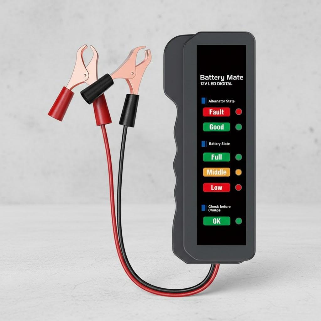 Mini 12V Car Battery Tester Diagnostic Tool for Vehicle and Motorcycle Alternator Check and 12 Volt Battery Analysis