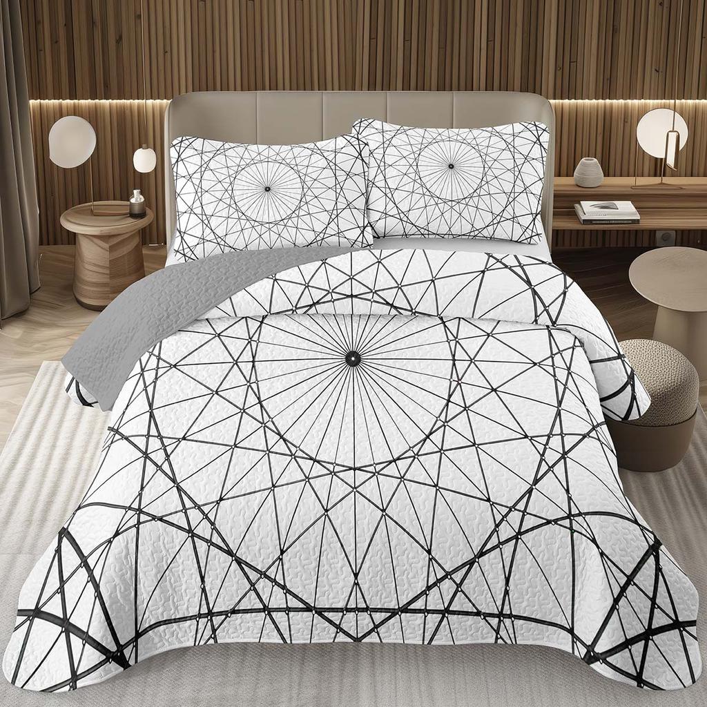 Rainbow Line Twin Queen Bedspread Colorful Abstract Geometric Quilted Bedding Set Bohemian Geometric Reversible Printed Coverlet