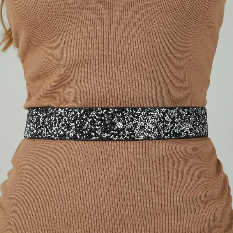 Shining RhineStone Sequin Corst Elastic Belt For Women Inlaid Imitation Diamond Elastic Belts Flash Colour Ladies Fashion Dress