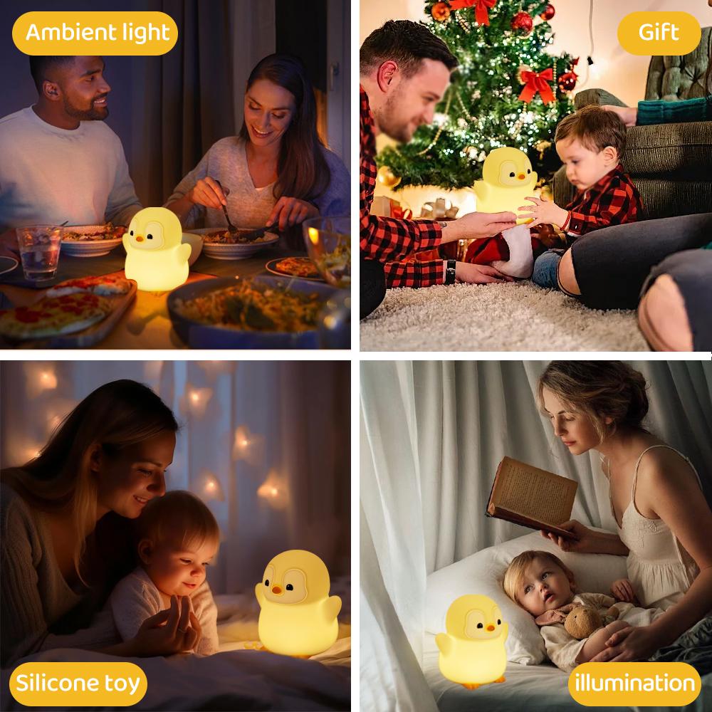 Novelty Penguin Night Light for Kids Rechargeable Timing Silicone Sleeping Nightlight Touch Beside Lamp for Nursery Room