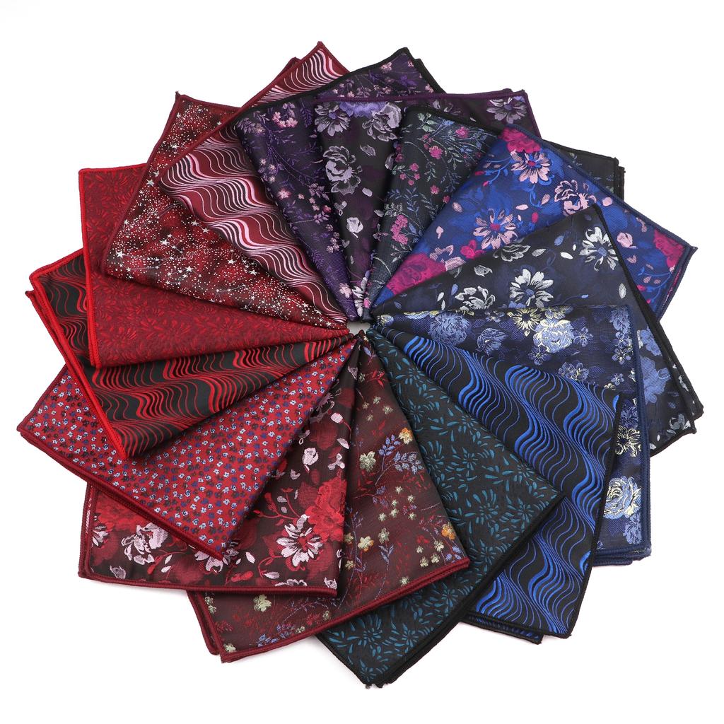 High Quality Men Handkerchief Red Blue Rose Floral Constellation Designed Wave Lines 26cm Width Tuxedo Suit Shirt Pocket Square