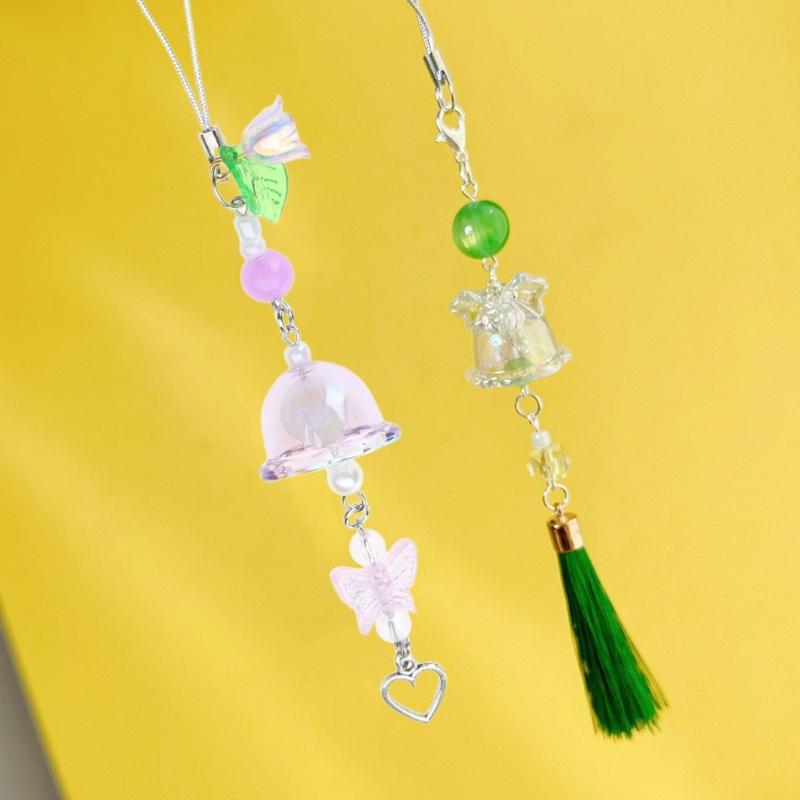 Flower Wind Chime Pendant Phone Charm Hangings Rope Cute Phone Chain Strap Bag Decoration Lanyard Keychain Accessories