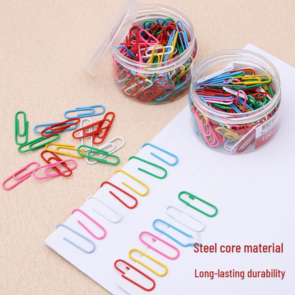 Colorful 28mm Plastic-Coated Paper Clips, 100 Pcs, Office & Book Use