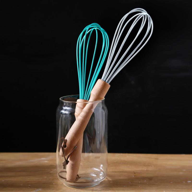 Silicone Whisk Egg Beater Wood Handle Egg Whisk Manual Dough Whisk Cream Butter Mixer Blender Kitchen Whisk Egg Cooking Tools