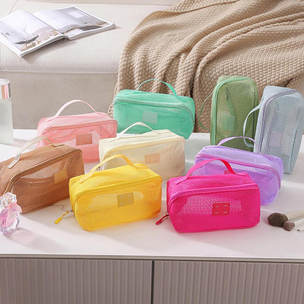 Women Travel Portable Cosmetic Storage Pouch Toiletry Organizer Bag Mesh Transparent Wash Bag Tote Multifunctional Makeup Case Washbag
