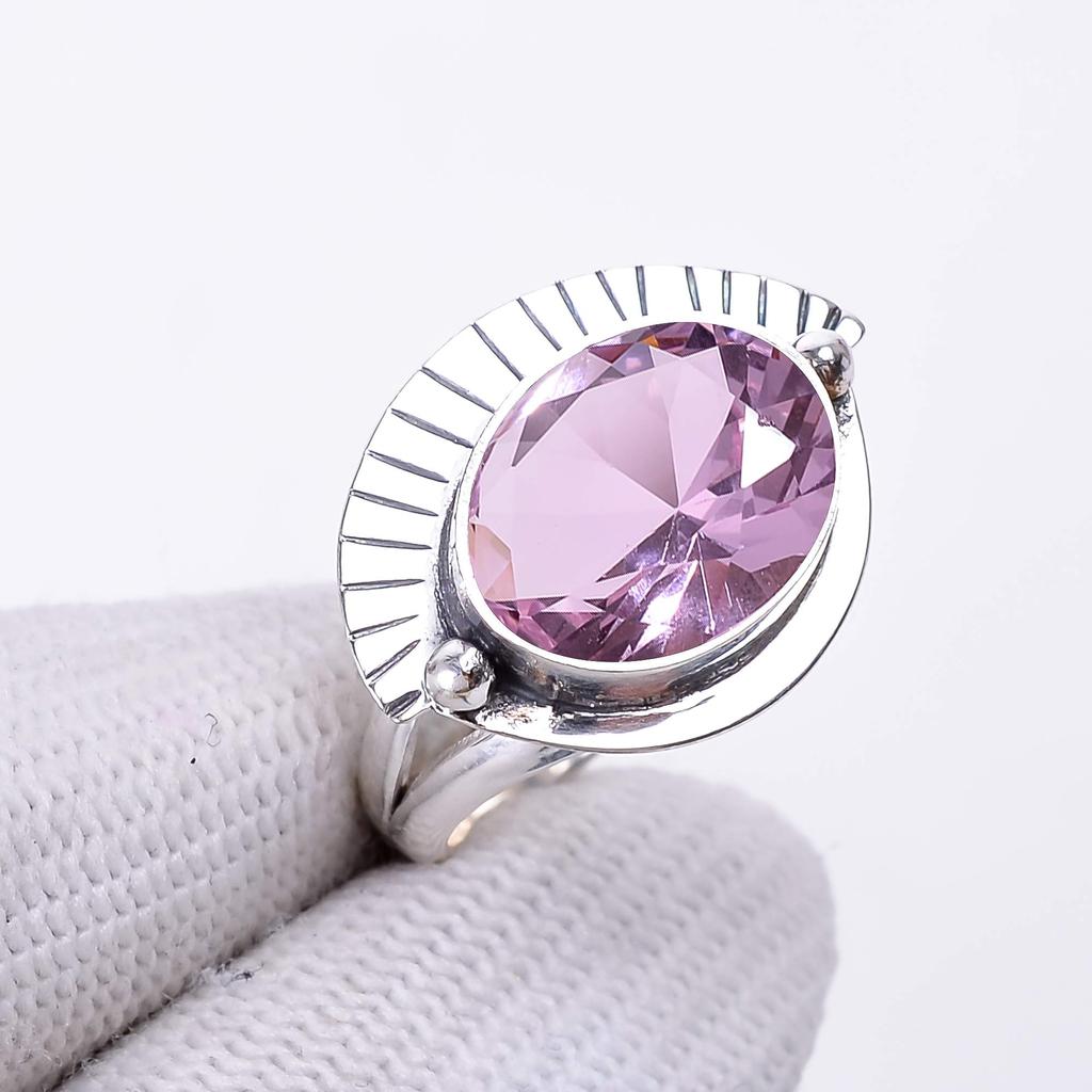 Кольцо из розового кунцита ручной работы из стерлингового серебра 925 пробы V3194, розовое кольцо, овальное кольцо, подарок на День святого Валентина, подарок для нее, подарок на день рождения, ювелирное изделие ручной работы
