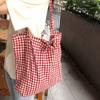 Print Grid Pattern Canvas Bag Retro Handbag Simple Printed Shoulder Bag  Women