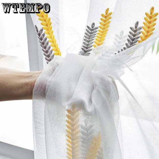 WTEMPO 2 шт. вышитые оконные шторы с скандинавской отделкой, эркерные перегородки для спален, гостиных, защита от комаров, простые современные марлевые шторы