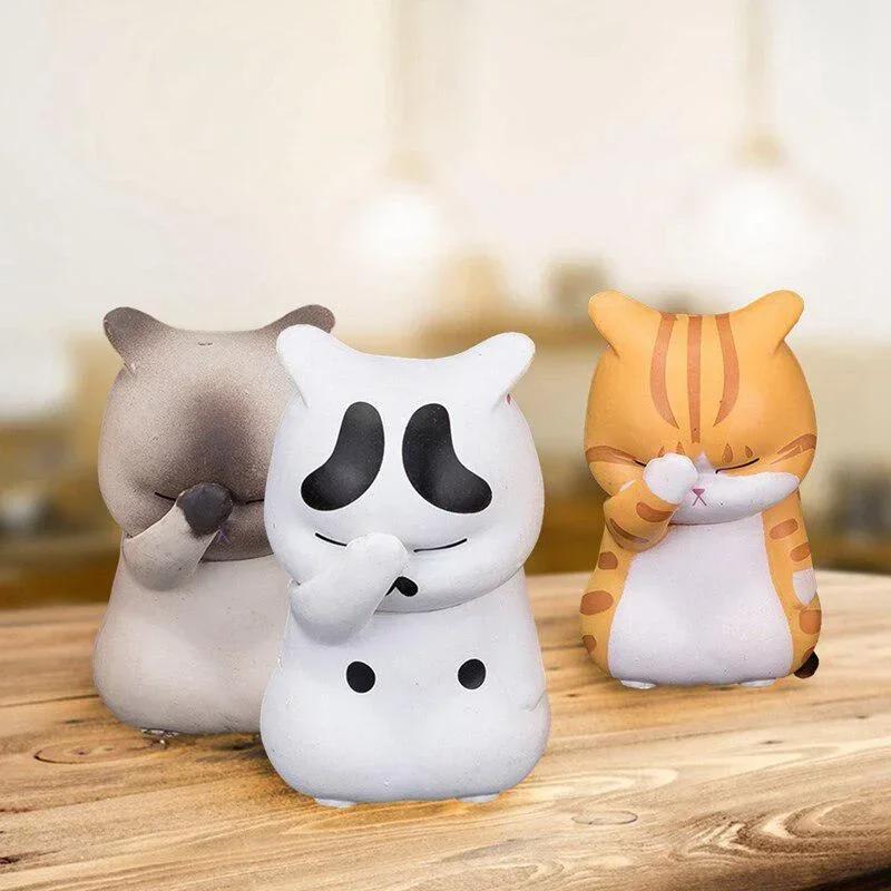 Kawaii Cute Cat Doll Ornaments Figures Statue Mini Model Desktop Toys Gifts for Room Office Kids Car Home Decoration Accessories
