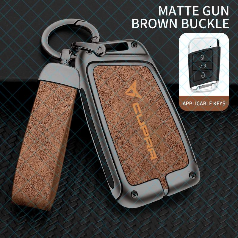 Zinc Alloy Leather Car Key Case Cover Holder Shell For SEAT Cupra Raval Born Leon PHEV Formentor Ateca Terramar FR valve core SI1