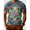 3D Psychedelic Mandala Flower Printed T-Shirt for Men Trendy Short Sleeve Tees Abstract Trippy Geometric Graphic Round Neck Hip Hop Streetwear Tops